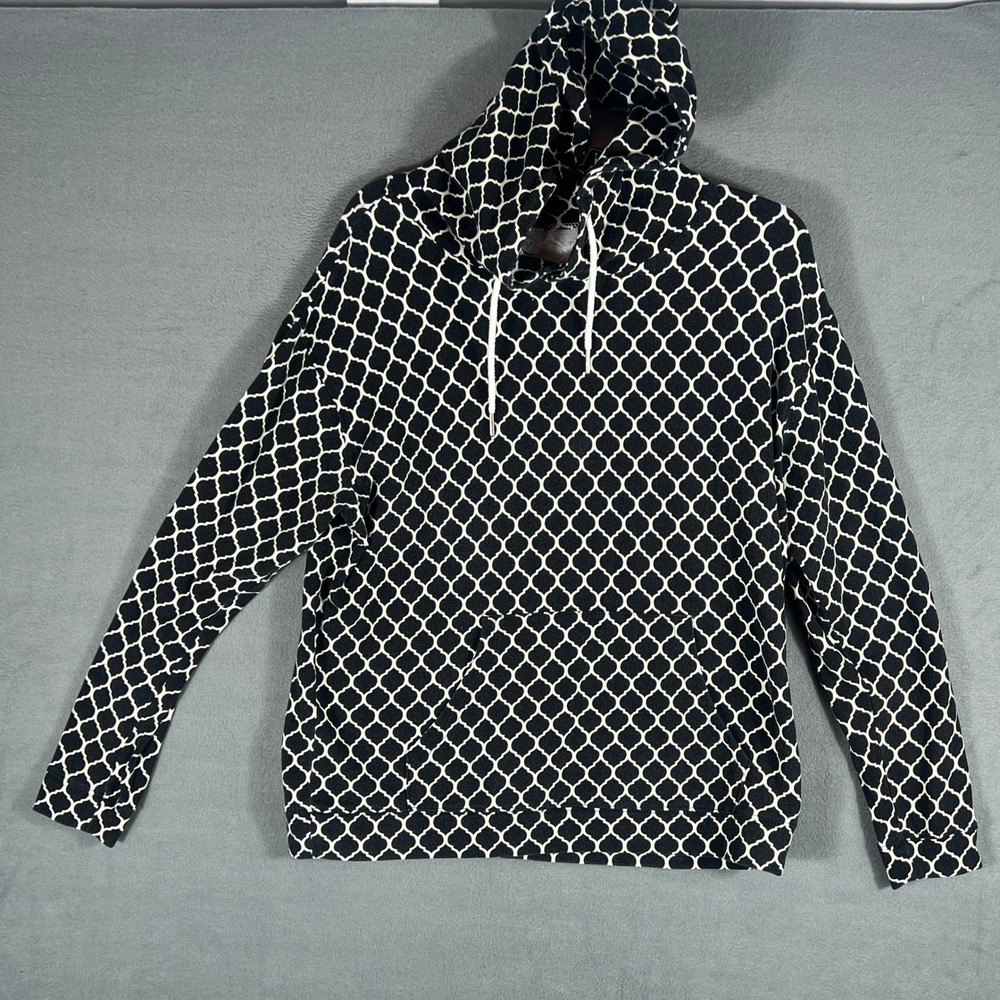 Fantastic Fawn Womens Hoodie Large Black White Quatrefoil Lattice Long Sleeve